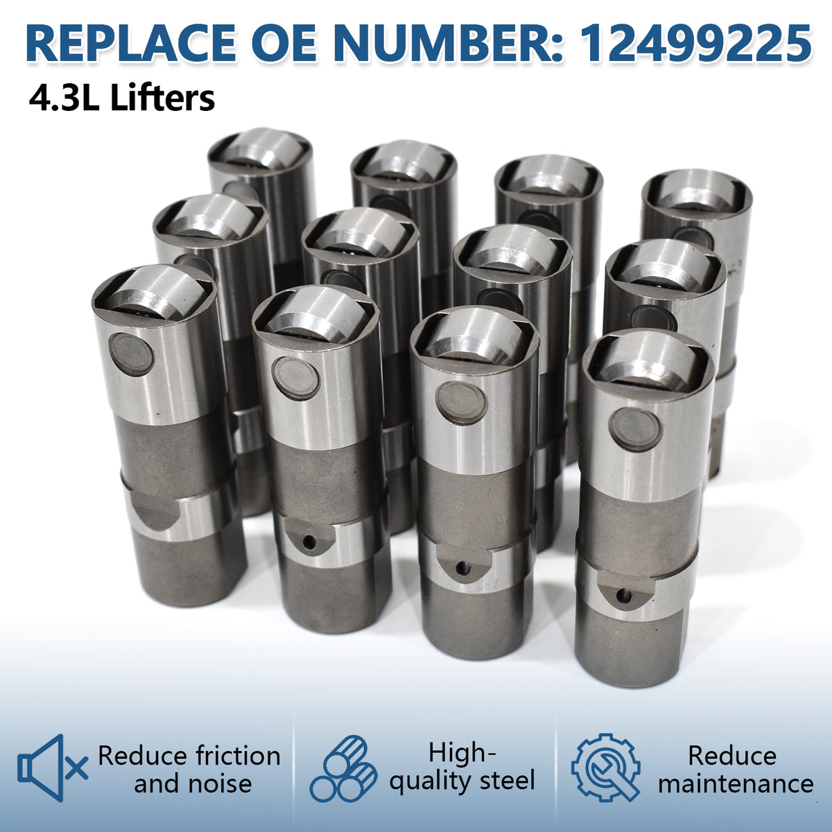Btscar TLZKIT-036 12x 4.3L V6 non-AFM lifters, replacing OE 12499225, designed to reduce friction on Chevy GMC LV3 engines.
