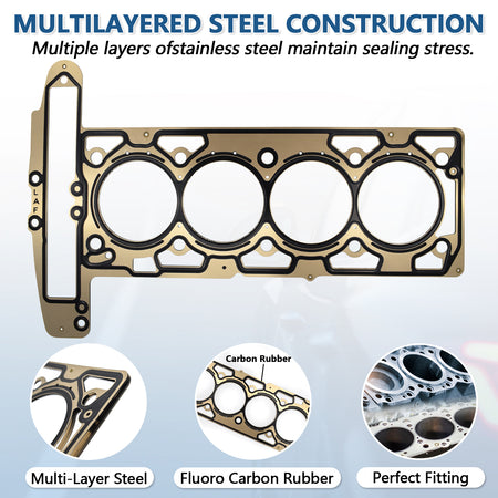 Btscar TLZKIT-037 multi-layered steel head gasket with fluoro carbon rubber for perfect fitting on GM 2.4L Ecotec engines.