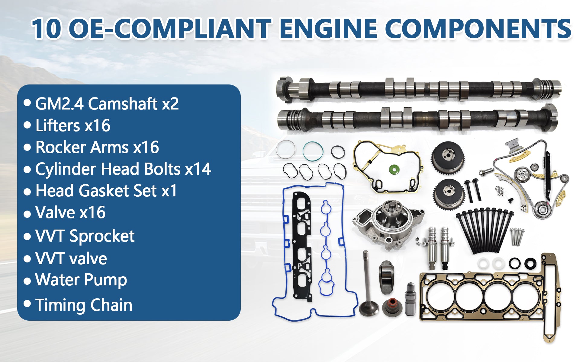 2011-2017 Chevy GMC Buick 2.4L Ecotec Master Camshaft Kit w/ VVT Sprockets, Solenoids, Timing Chain & Water Pump