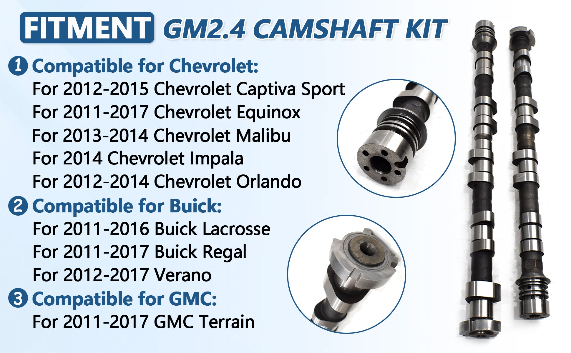 2011-2017 Chevy GMC Buick 2.4L Ecotec Master Camshaft Kit w/ VVT Sprockets, Solenoids, Timing Chain & Water Pump