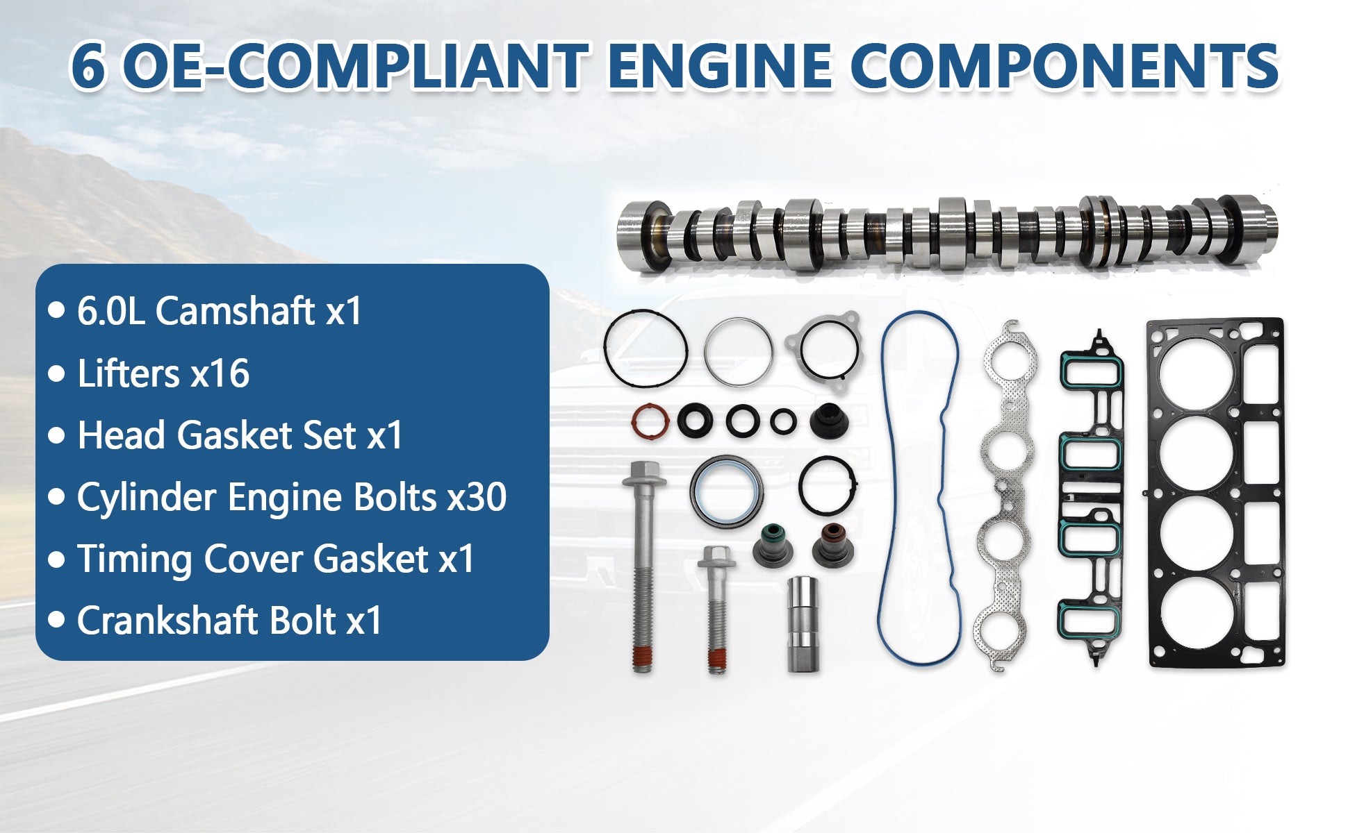 2011-2020 Chevy GMC 6.0L V8 Non-AFM Camshaft Overhaul Kit w/ Lifters, Head Gaskets & Bolts (For 2500/3500 HD Trucks)
