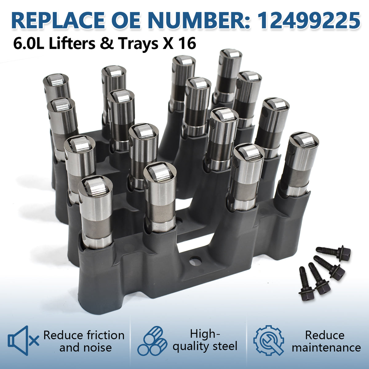 Btscar TLZKIT-070 16x 6.0L non-AFM lifters and guide trays, replacing OE 12499225, to reduce friction on Chevy GMC V8.