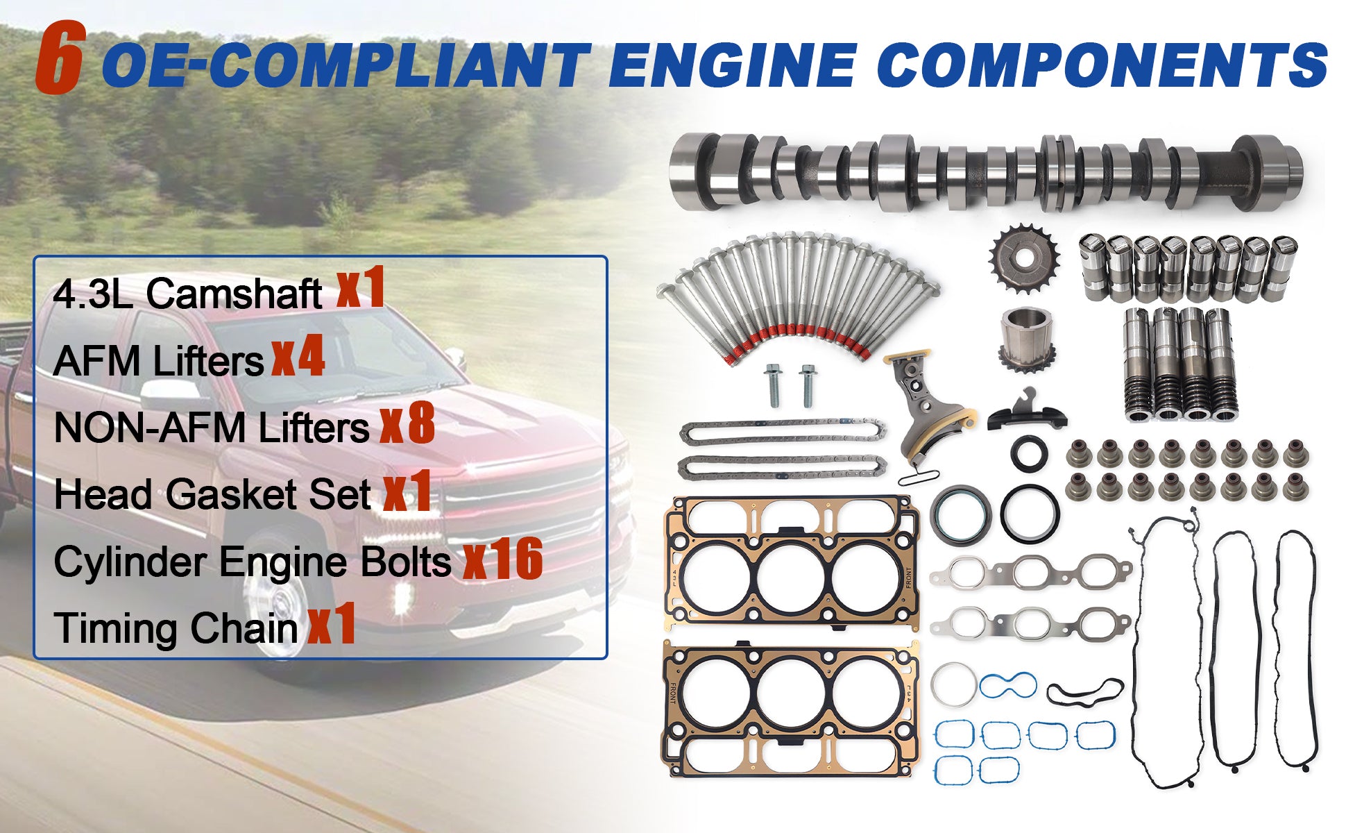 2014-2020 GM 4.3L Gen V EcoTec3 LV3 AFM DOD Camshaft & Lifter Kit w/ Master Head Gasket Set & Timing Kit