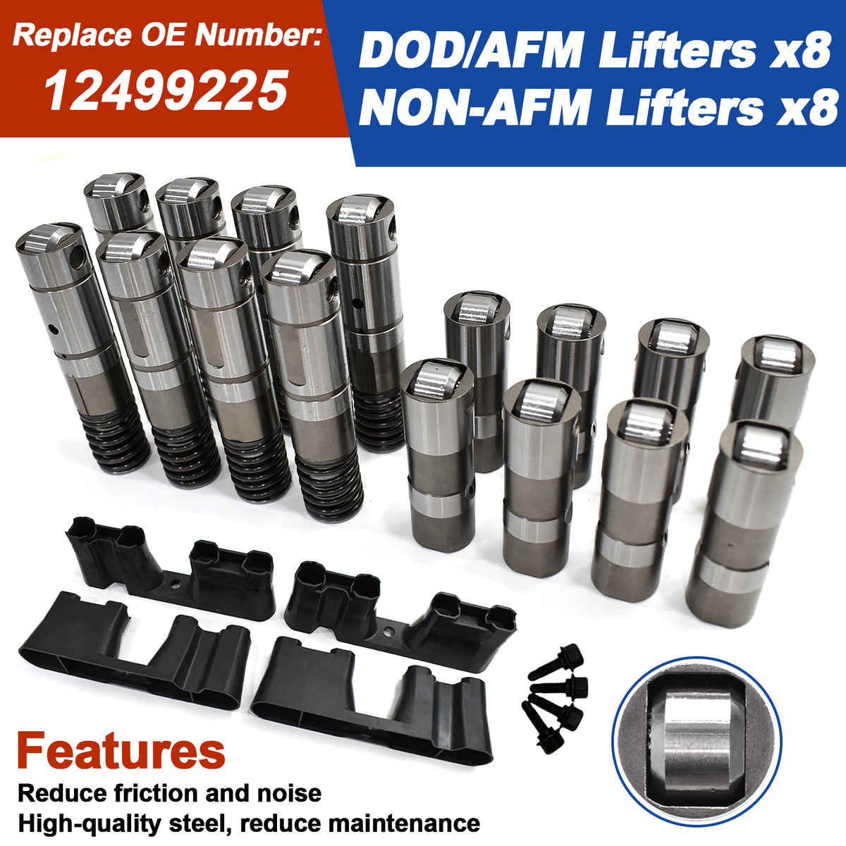 Btscar TLZKIT-076 AFM and Non-AFM Hydraulic Roller Lifters with Guide Trays for GM 6.2L Engine 12499225