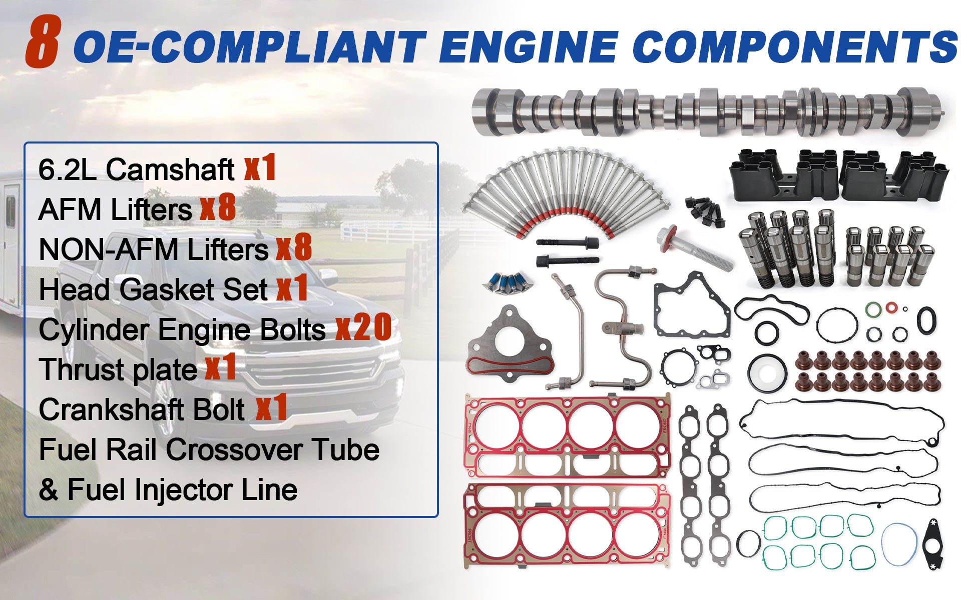 2014-2020 GM 6.2L Gen V L86 & LT1 AFM DOD Camshaft & Lifter Kit w/ Master Cylinder Head Gaskets & DI Fuel Lines