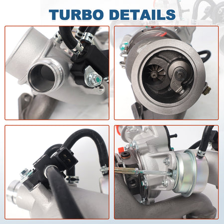 Btscar WLZY-001 turbocharger details showing wastegate actuator, turbine wheel, and high-quality cast iron manifold for 1.4L Ecotec engines.