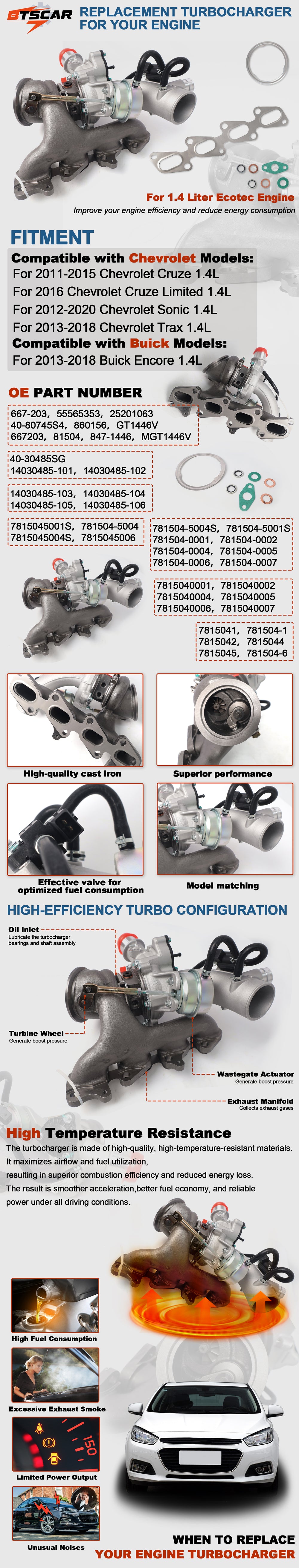 2011-2020 Chevy Buick 1.4L Ecotec Turbocharger Assembly w/ Exhaust Manifold & Gaskets (LUJ/LUV) - Mobile Details