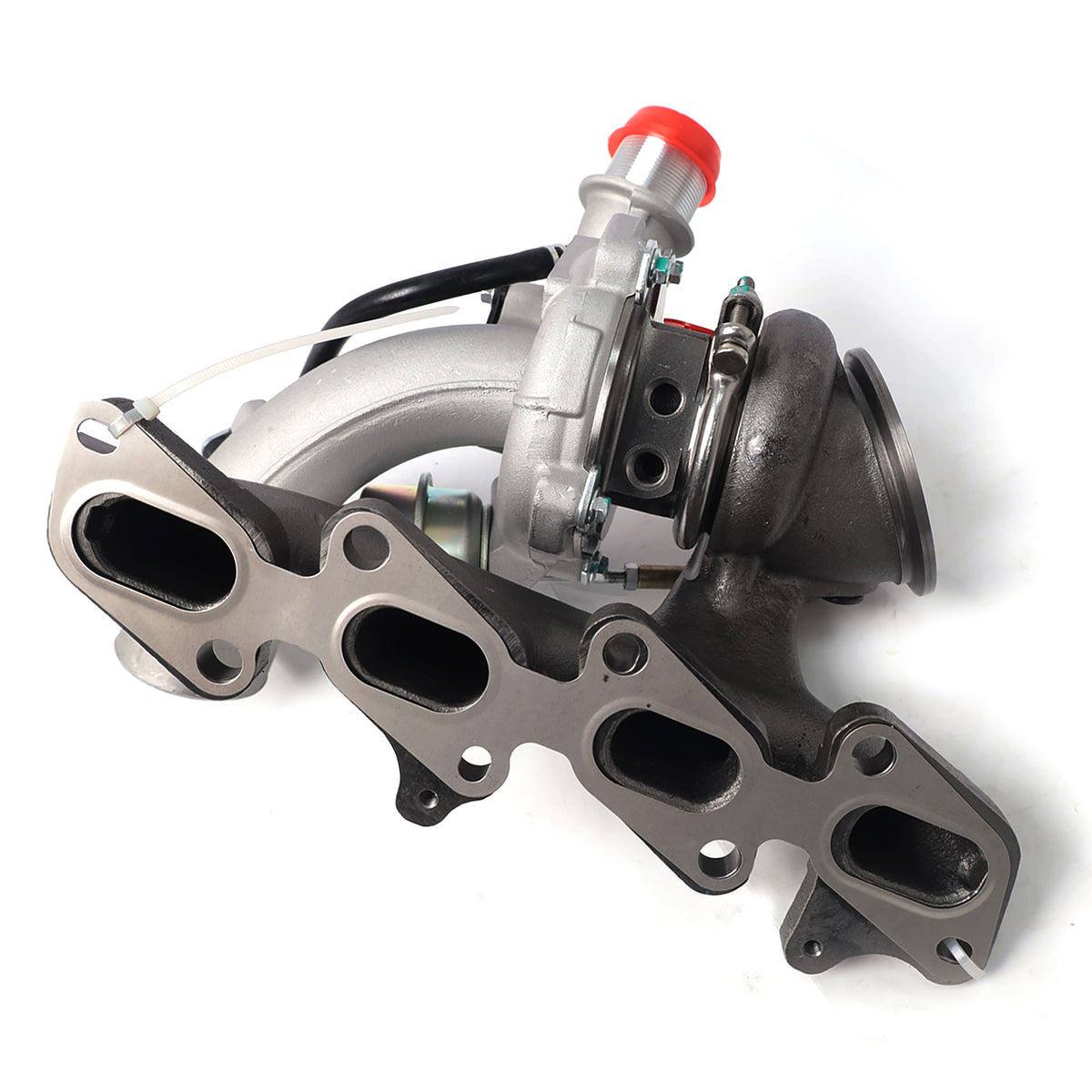 Btscar WLZY-001 replacement turbocharger assembly highlighting the exhaust manifold flanges for easy installation on 1.4L Chevy Buick engines.