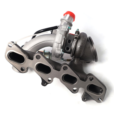 Btscar WLZY-001 replacement turbocharger assembly highlighting the exhaust manifold flanges for easy installation on 1.4L Chevy Buick engines.