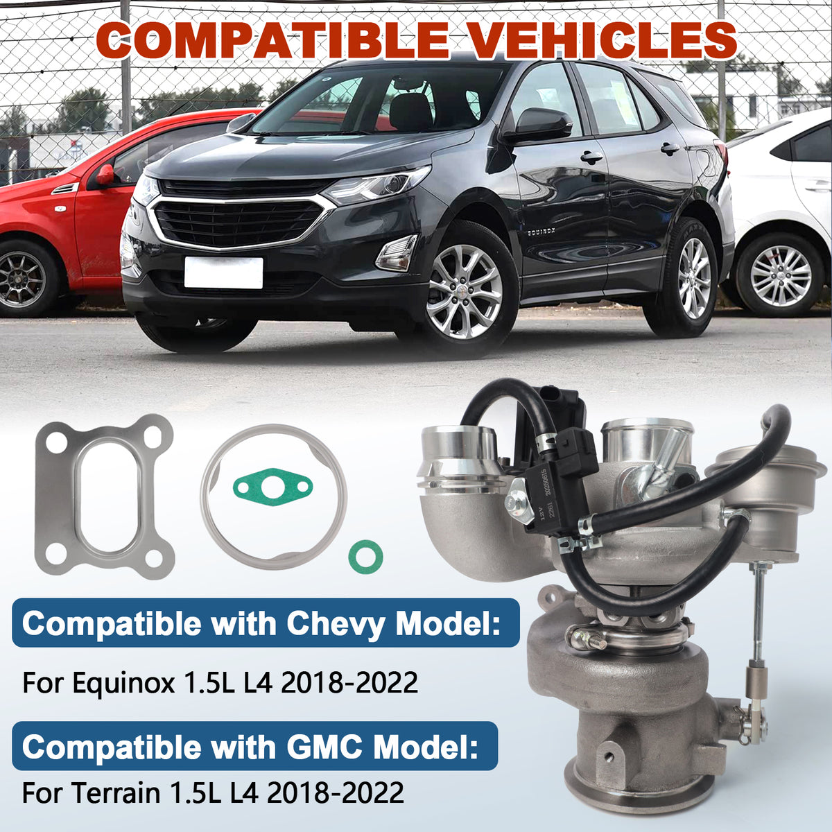 Btscar WLZY-002 turbocharger assembly compatible vehicles fitment list for 2018-2022 Chevy Equinox and GMC Terrain 1.5L.