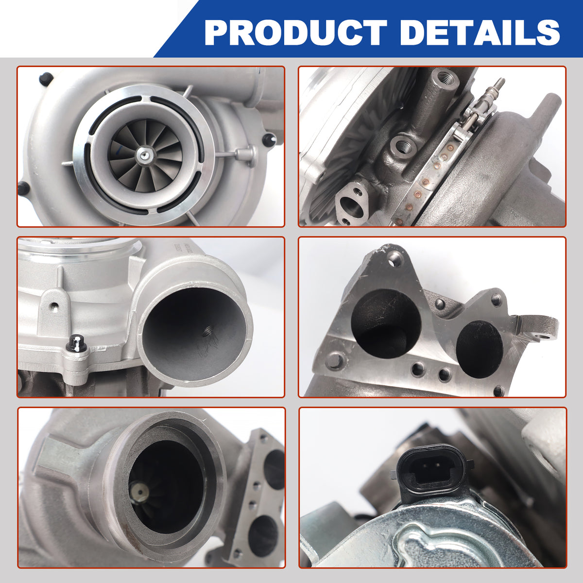 Btscar WLZY-003 VGT turbocharger assembly detailed close-up views for 2011-2016 Chevy GMC 6.6L LML Duramax.