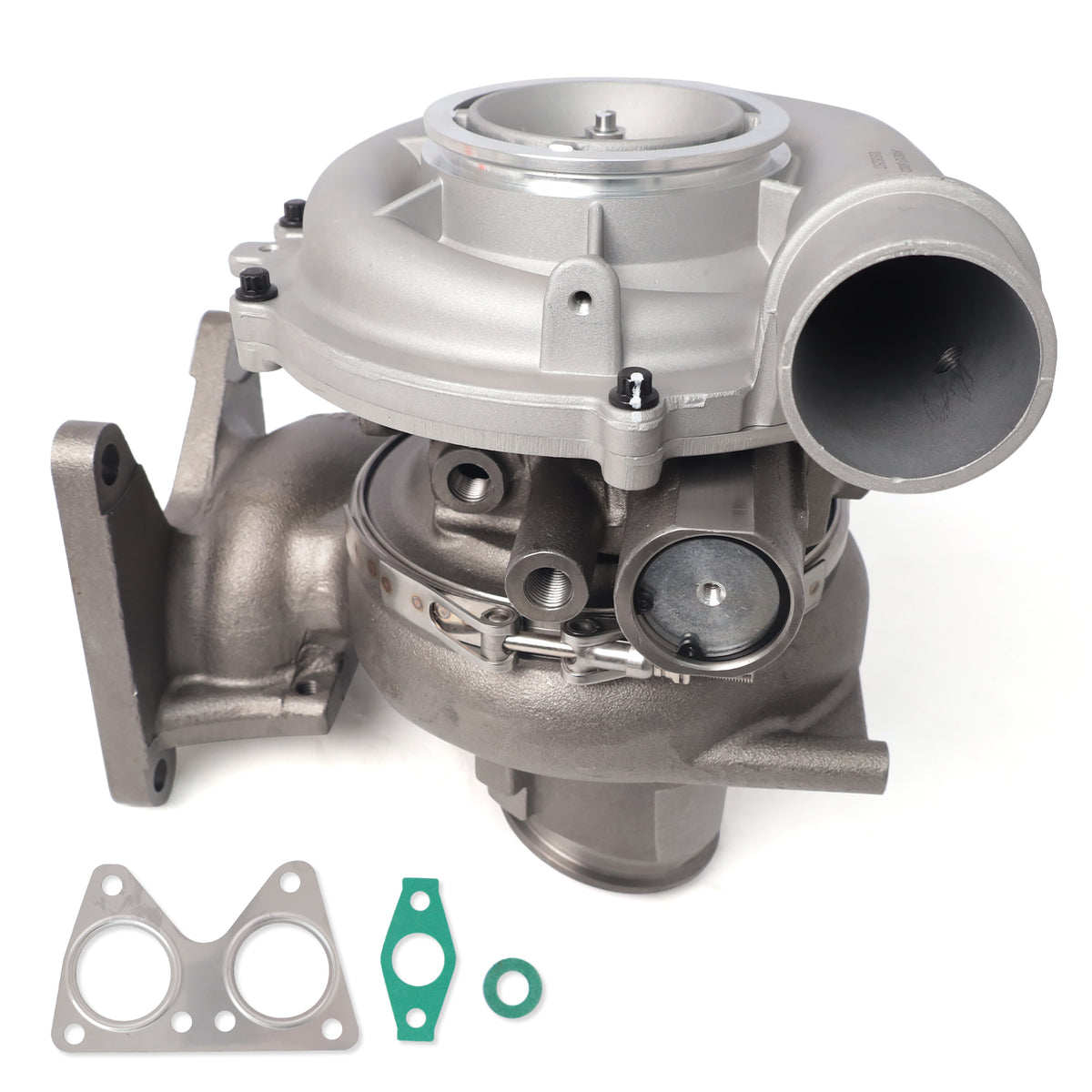Btscar WLZY-003 VGT turbocharger front view with mounting gaskets for 2011-2016 Chevy GMC 6.6L LML Duramax.