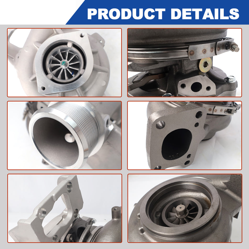 Btscar WLZY-004 turbocharger assembly detailed close-up views for 2017-2021 Chevy Silverado GMC Sierra 2500HD 3500HD 6.6L L5P Duramax diesel.