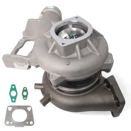 Btscar WLZY-004 turbocharger front intake view with mounting gaskets for 2017-2021 Chevy Silverado GMC Sierra 2500HD 3500HD 6.6L L5P Duramax diesel.