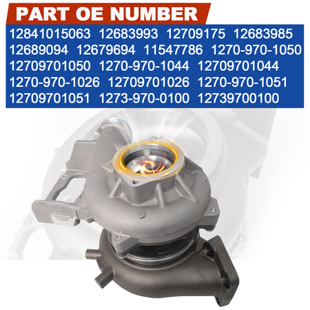 Btscar WLZY-004 turbocharger OE replacement part numbers for 2017-2021 Chevy Silverado GMC Sierra 2500HD 3500HD 6.6L L5P Duramax diesel.