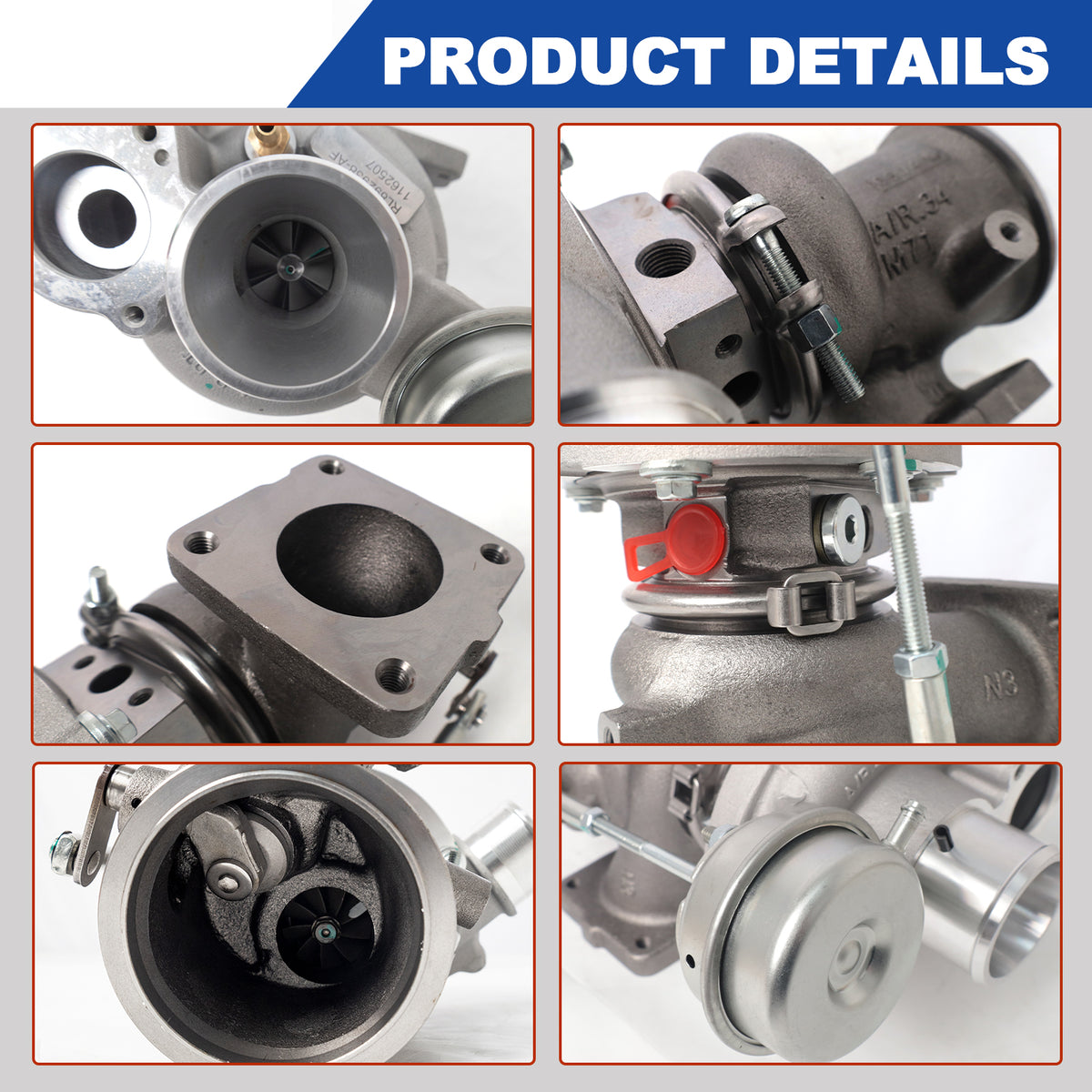 Btscar WLZY-009 turbocharger assembly detailed close-up views for FCA 1.4L MultiAir Fiat 500 Jeep Renegade.