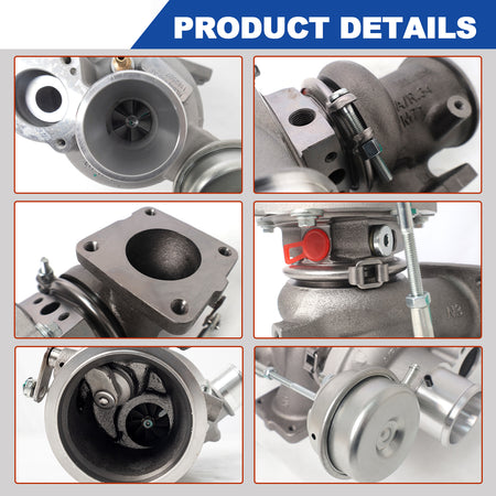 Btscar WLZY-009 turbocharger assembly detailed close-up views for FCA 1.4L MultiAir Fiat 500 Jeep Renegade.