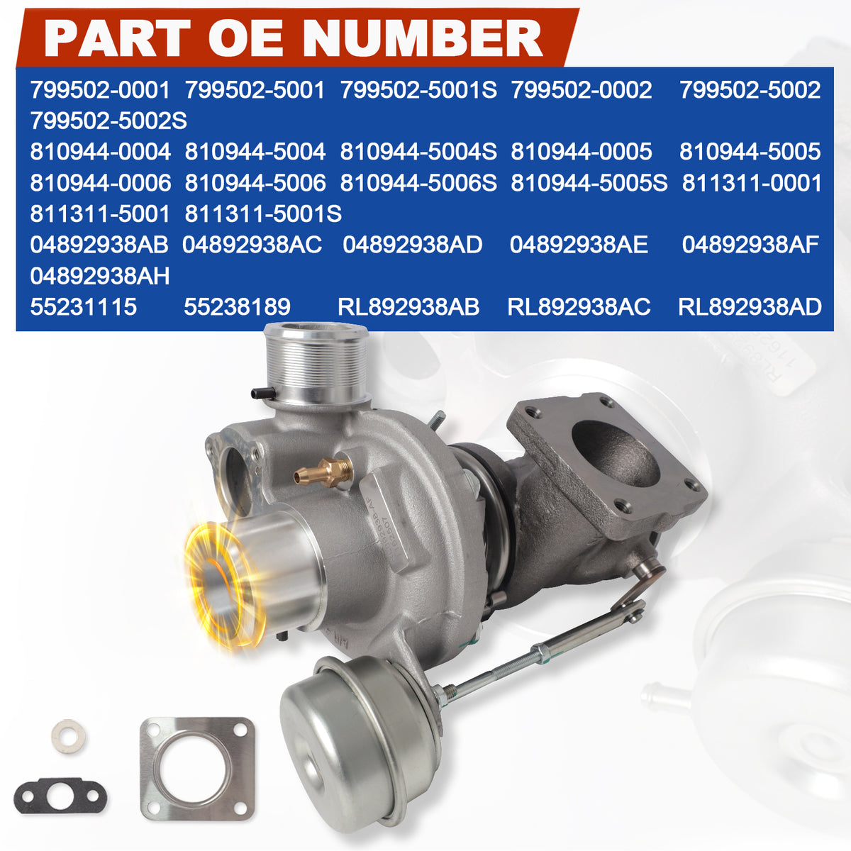 Btscar WLZY-009 turbocharger OE replacement part numbers for 2013-2018 FCA 1.4L MultiAir Dodge Dart Fiat 500.