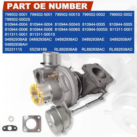 Btscar WLZY-009 turbocharger OE replacement part numbers for 2013-2018 FCA 1.4L MultiAir Dodge Dart Fiat 500.