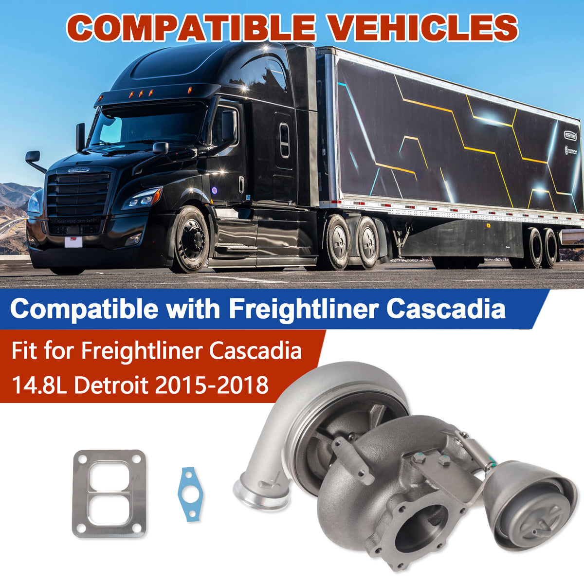 Btscar WLZY-010 turbocharger assembly compatible fitment for 2015-2018 Freightliner Cascadia 14.8L Detroit Diesel engines.