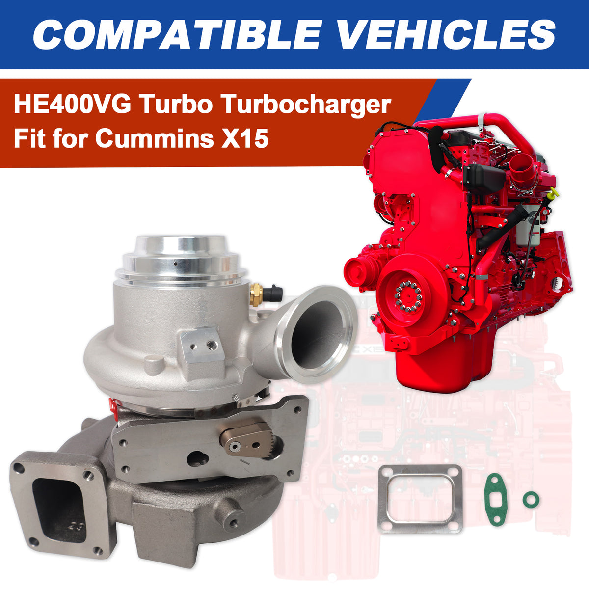 Btscar WLZY-012 HE400VG turbocharger assembly compatible fitment for Cummins X15 15.0L engine.