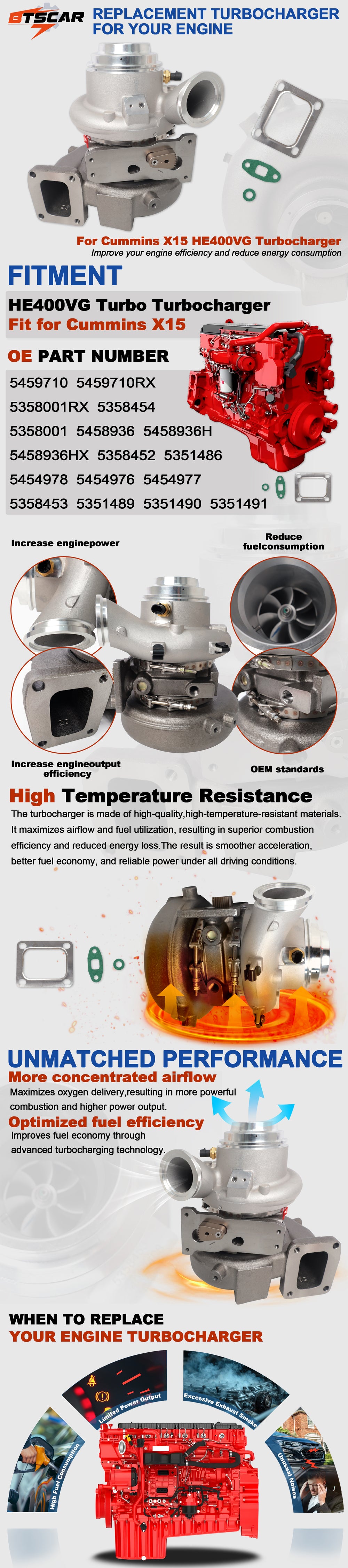 HE400VG VGT Turbocharger Assembly for Cummins X15 15.0L Engine (Without Electronic Actuator) - Mobile Details