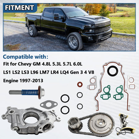 Vehicle fitment for Btscar YBKIT-002 M295HV Oil Pump Timing Set Chevy Silverado GM 4.8L 5.3L 6.0L V8