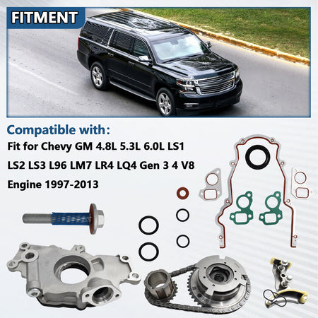 Vehicle fitment for Btscar YBKIT-003 M295 Oil Pump VVT Timing Set Chevy Tahoe Suburban LS V8