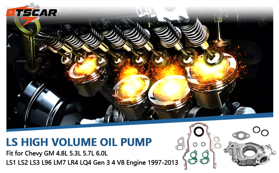 M295HV High Volume Oil Pump w/ Timing Cover Gasket & Balancer Bolt (Fits GM LS V8 4.8L 5.3L 5.7L 6.0L 6.2L / LS1 LS2 LS3)
